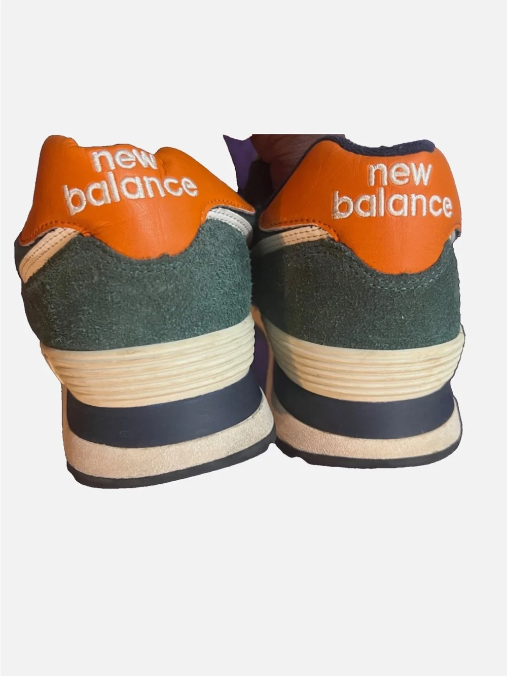New Balance Men’s Green and Orange 574 Sneakers
